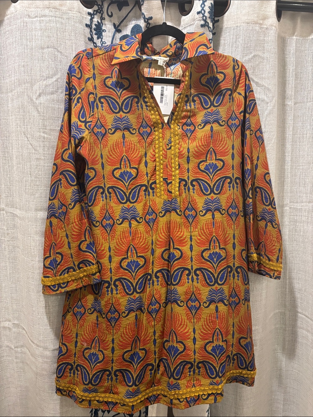 JODIFL Long-Sleeve Tunic Dress in Mustard and Blue